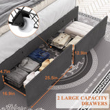 TIGUBFRE Dark Grey Upholstered Full Size Bed Frame with LED Lights and Storage Drawers TIGUBFRE