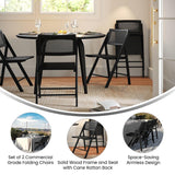 Flash Furniture Galene Set of 2 Cane Rattan Folding Chairs with Solid Wood Frame Ventilated Back, Perfect for Events or Additional Seating, Black Flash Furniture