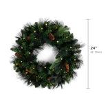 Papyrus 24" Pre-Lit Carolina Pine Artificial Wreath, Pine Cones, Warm White Light, Battery Powered, Indoor/Outdoor Papyrus