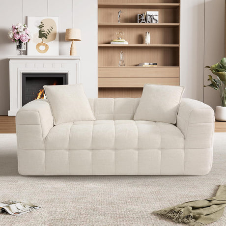DAMAIFROM 66.5" Chenille Cloud Sofa Couch with 2 Soft Pillows, Comfy Upholstered Chenille 2 Seater LoveSeat Sofa, Modern Deep Seat Sherpa Cloud Couch, Oversized Love Seat for Living Room, Beige White DAMAIFROM