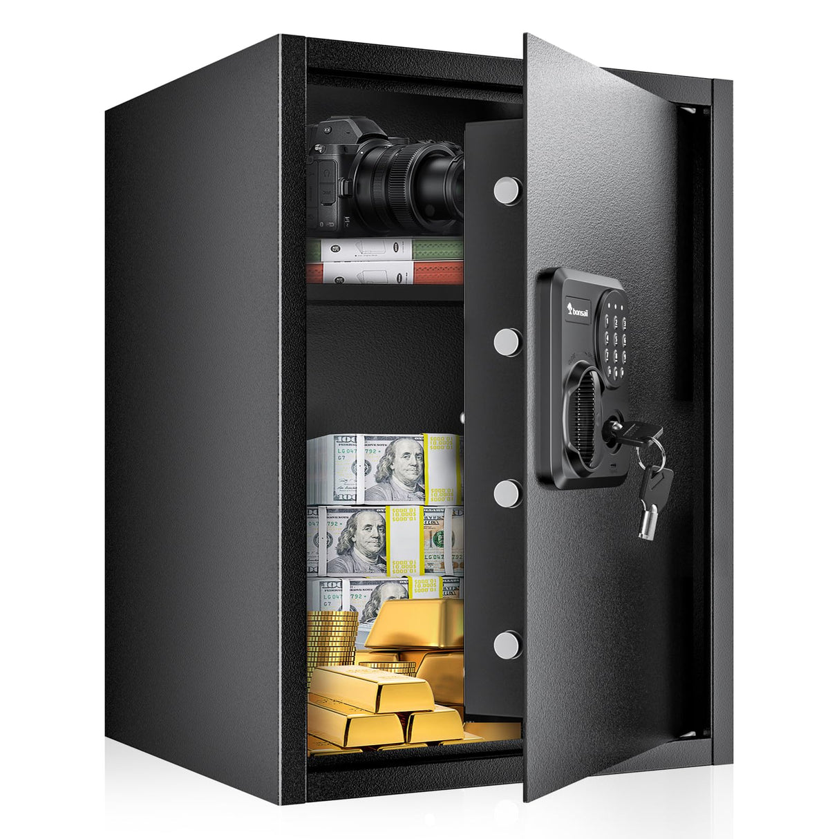 Bonsaii 1.8 Cubic Feet Security Home Safe with Digital Keypad, Security Box for Jewelry, Cash, Guns | Document Safe (14.2"x12.99"x19.7") bonsaii