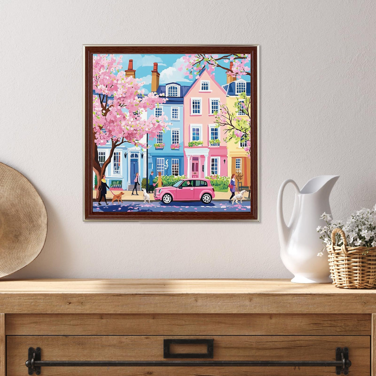 Miwixy Cherry Blossom Diamond Art Kits for Adults,Dog Spring Street Diamond Painting,Pink Car 5D Full Drill Diamond Dots Paintings,Round Diamond Art Canvas for Beginners Home Wall Decor12x12inch Miwixy