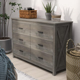 Vikiullf 6 Drawer Dresser - Farmhouse Dressers for Bedroom, Wooden Double Dresser, Storage Dressers Organizer for Bedroom, Living Room, Hallway, Entryway, Horizontal Dresser, Grey Vikiullf