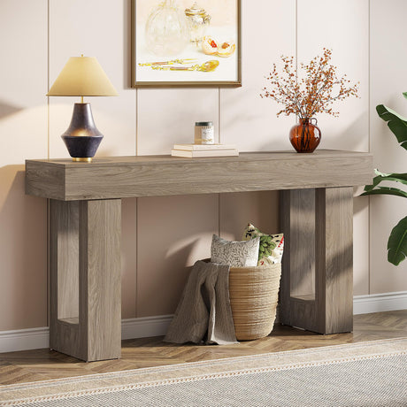 Tribesigns 63-Inch Long Console Table, Wooden Rectangular Sofa Table Behind The Couch, Farmhouse Entryway Table for Entrance, Hallway, Living Room (Grey) Tribesigns