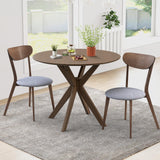Tangkula 3-Piece Dining Table and Chair Set, Round Wooden Dining Set with Cushioned Chairs, Mid-Century Farmhouse Table and Chair Set for Kitchen and Living Room Tangkula