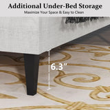 Twin Bed Frame, Upholstered Platform Bed with Button Tufted Headboard, Fabric Bed Frame with Wooden Slats Support, No Box Spring Required, Easy Assembly, White BarnFurin