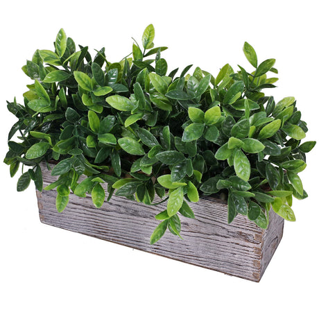 Artificial Eucalyptus Plant in Rustic Rectangular Wooden Planter Box Faux Potted Herb Plant Greenery Arrangement for Farmhouse Indoor Wedding Table Centerpiece Mantel Shelf Kitchen Decor Winlyn