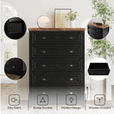 LIKIMIO 43" Tall 5 Drawers Dresser for Bedroom, Power Strip, Farmhouse Large Wood Dressers & Chest of Drawers with Wide Storage Cabinet, Black LIKIMIO