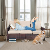 AstrPthylx 3-Seater Deep Seat Outdoor Sofa - High Back Patio Couch with Water-Resistant Cushions, All-Weather PE Rattan for Patio, Garden (Modern Design) (Beige) AstrPthylx