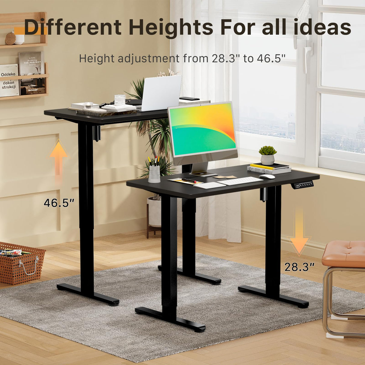JOY worker Small Electric Standing Desk, 35" x 20" Whole Piece Height Adjustable Desk with Memory Controller, Black Sit to Stand Desk Workstation for Home Office JOY worker