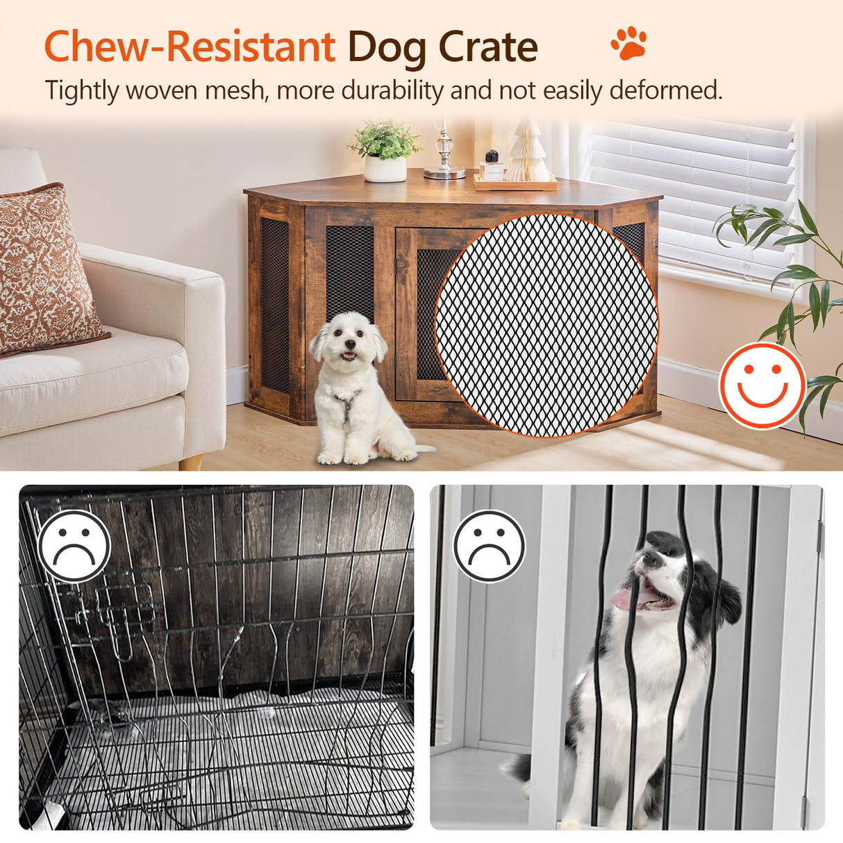 MAHANCRIS Corner Dog Crate Furniture, Wooden Dog Kennel End Table, Decorative Pet Crate Indoor Use, Furniture Style Dog House for Small Medium Dog, Dog Cage TV Stand, Rustic Brown DCRB0801 MAHANCRIS