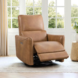 CHITA Power Recliner Chair Swivel Glider, FSC Certified Upholstered Faux Leather Living Room Nursery Reclining Sofa Chair with Lumbar Support, Cognac Brown CHITA