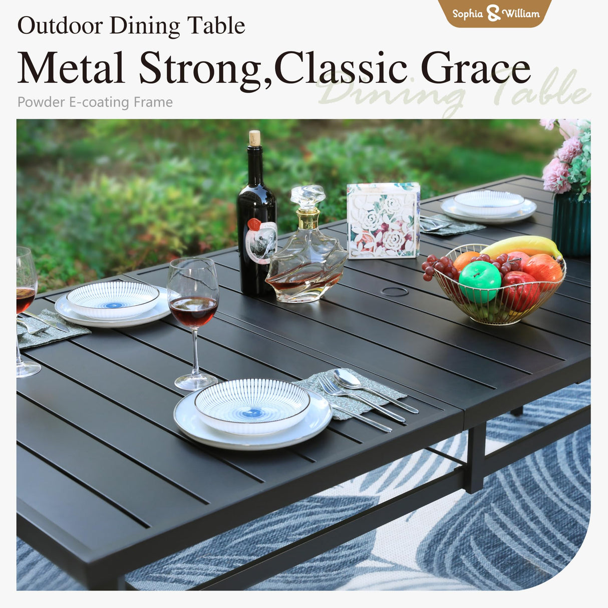 Sophia & William Patio Table and Chairs Set, Outdoor Dining Set for 8, 9 Piece Metal Patio Furniture, 82.7" Black Rectangular Table(Beehive) Sophia & William