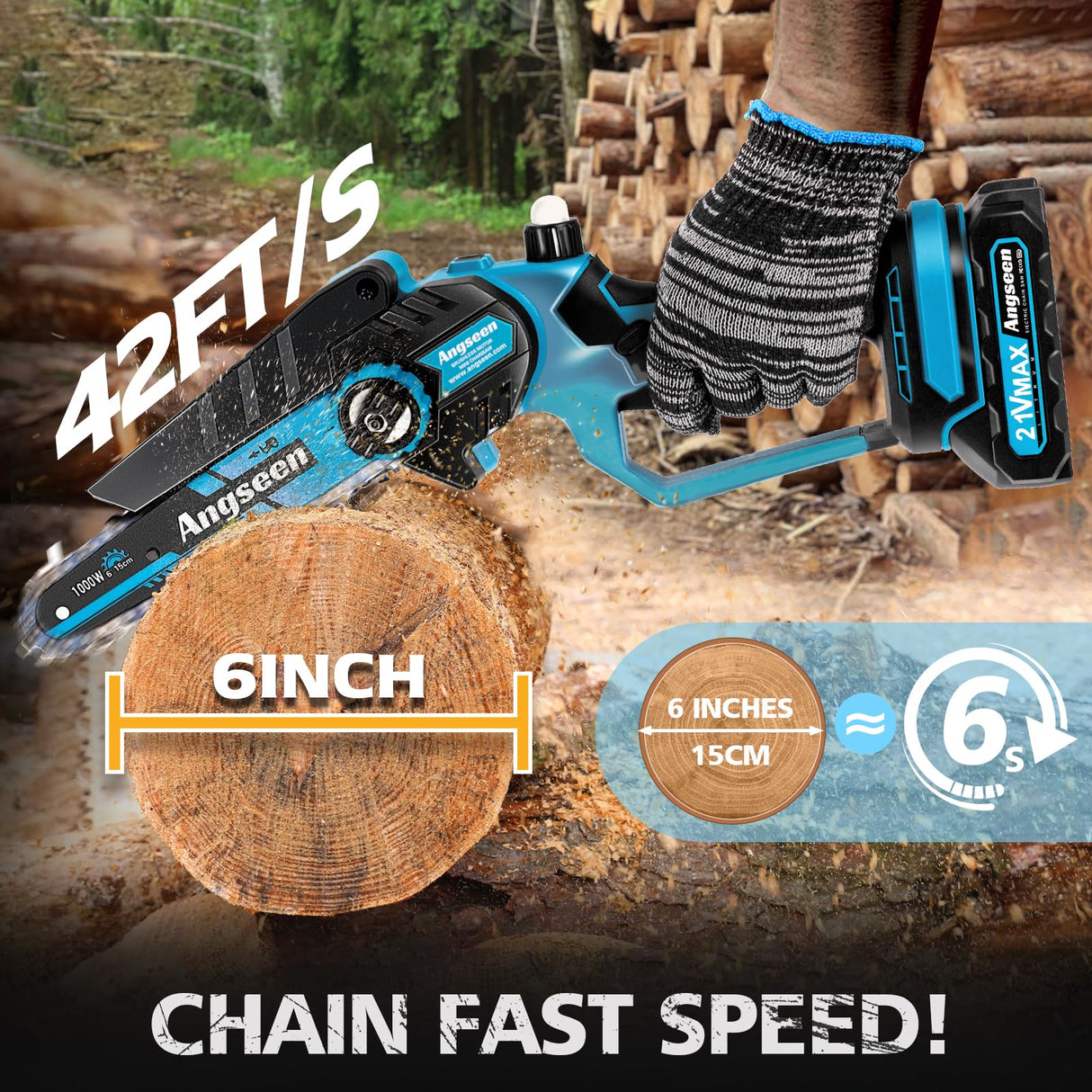 Angseen Mini Chainsaw 6 Inch, 2025 Upgrade 1000W Brushless Motor Electric Chainsaw Cordless with 4000mAh Batteries & Auto Oiler, Small Chainsaw Battery Powered for Tree Branches Trimming Wood Cutting Angseen