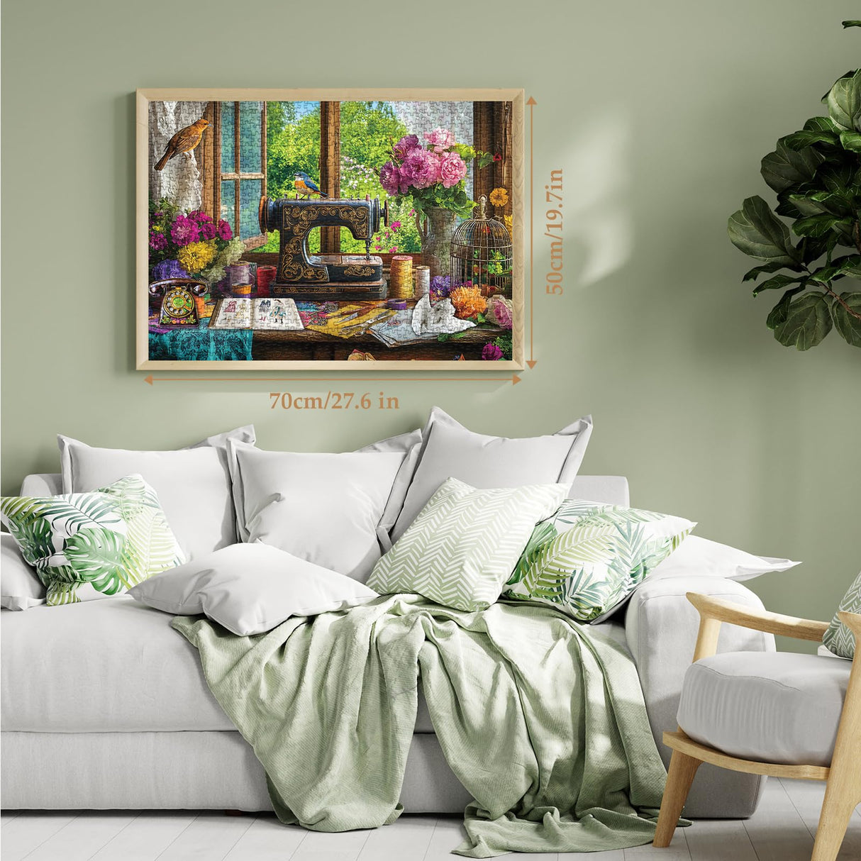 Larkipuzz Spring Stitch Vintage Sewing Machine Puzzles for Adults 1000 Pieces, Bird Vase Jigsaw Puzzles, Hard Difficult Funny Challenging Book Flower Puzzle Larkipuzz