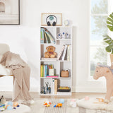 VECELO 42" Modern White Bookshelf, 7 Cube Organizer Bookcase,Fits Tallest Hardcovers, Horizontal Available,Floor Standing Display,Easy Assembly, Pearl White VECELO