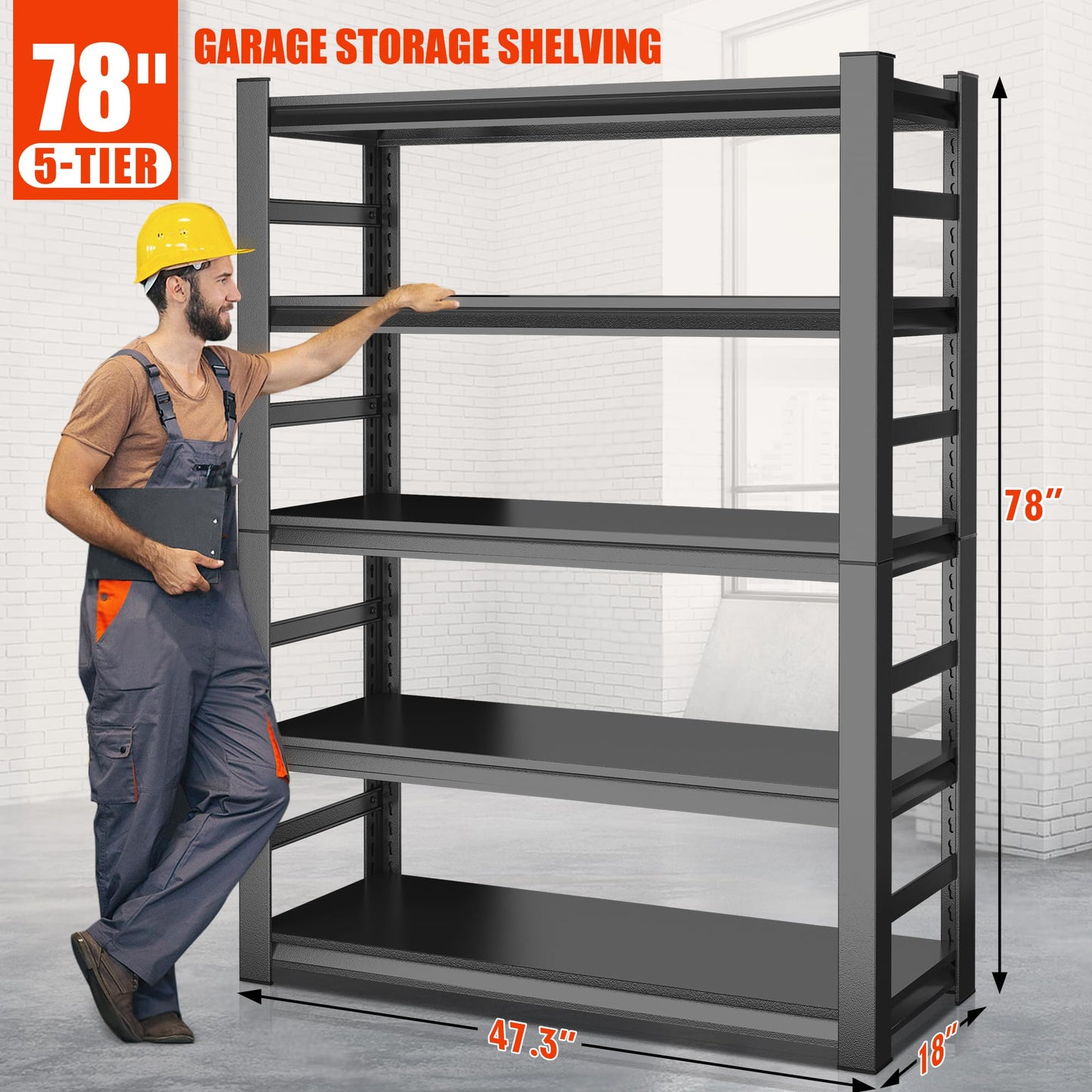 78"H Garage Shelving Unit and Storage-Easy Assembly Metal Shelves 5-Tier Utility Rack| Heavy-Duty Adjustable Shelf| Steel Rust-Resistant Shelves for Industrial,Warehouse,Basement,18"D x 48"W x 78"H