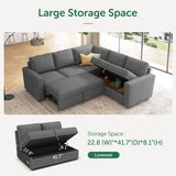 HONBAY Sectional Sleeper Sofa with Pull Out Bed, L Shaped Couch with Storage Seat, Modular Sectional Couches for Living Room, Dark Grey HONBAY
