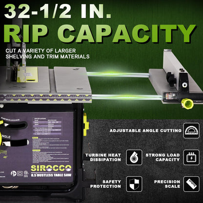 SIROCCO Dustless Table Saw 8.5" for Jobsites, Portable 98.5% Dust Collection Rate Cutting Speed Up to 4500RPM, 60T Blades (Standard)