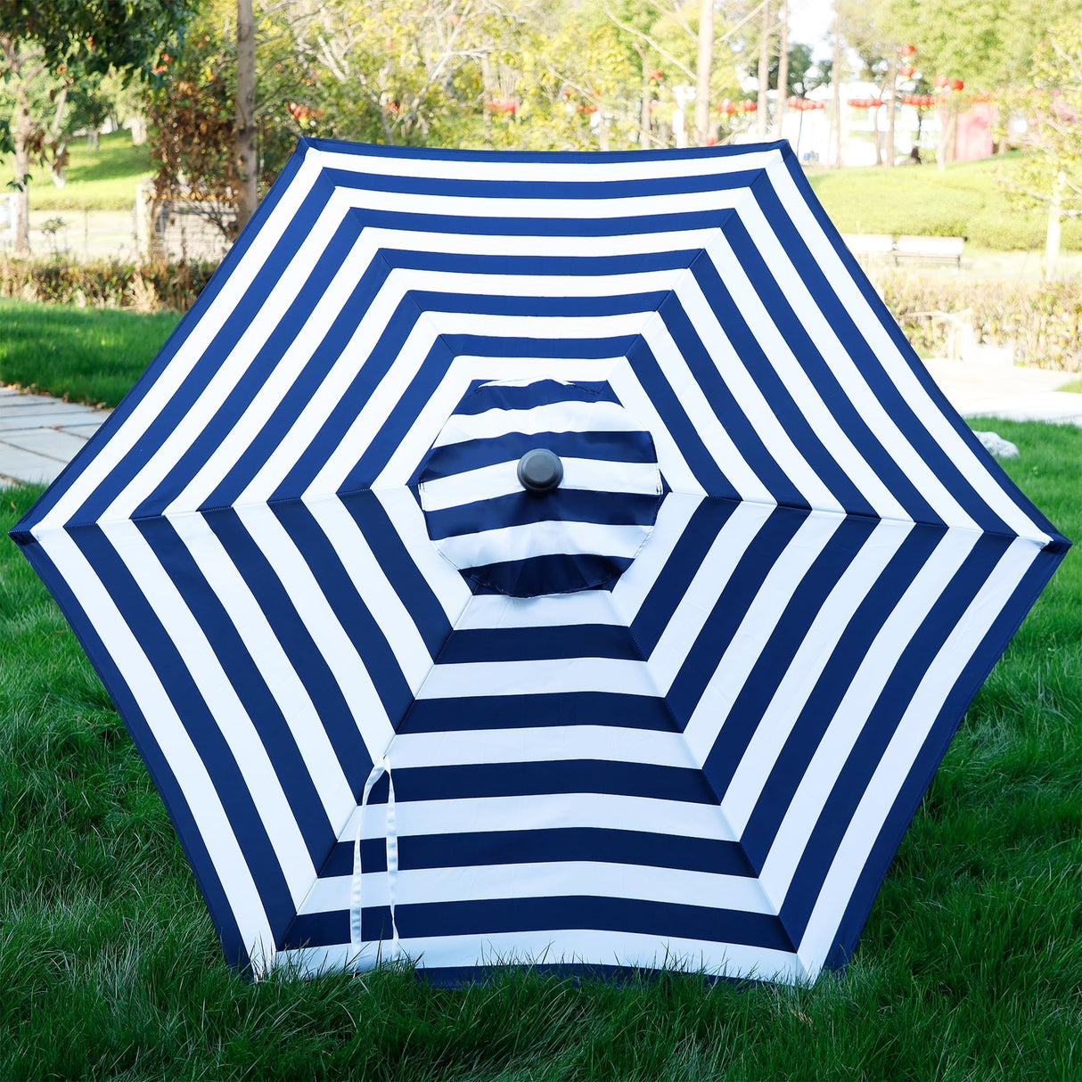 Blissun 7.5 ft Patio Umbrella, Yard Umbrella Push Button Tilt Crank (Blue&White) Blissun