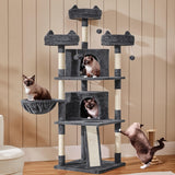 Yaheetech 68.5in Cat Tree Multi-Level Cat Tower with Large Cat Condo＆Cozy Perches Stable Pet Play House w/Sisal-Covered Scratching Posts＆Board for Indoor Cats, Dark Gray Yaheetech