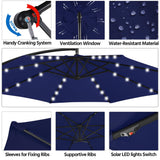 Yaheetech 10FT Solar Offset Umbrella with 32 LED Lights Cantilever Hanging Outdoor Umbrellas Handy Crank & Cross Base for Lawn/Deck/Backyard/Pool Navy Blue Yaheetech