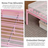 Weehom Full Size Bed Frame with Headboard, Metal Platform Bed for Kids Adults Easy Assembly Under Bed Storage Space Heavy Duty Steel Slat Support No Box Spring Needed, Pink Weehom