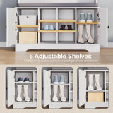 spanspace 71" Hall Tree with Bench and Shoe Storage, Entryway Hall Tree with 2 Doors and 6 Adjustable Shelves, Cushioned Mudroom Storage Bench with Coat Rack for Hallway and Living Room spanspace