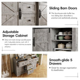 Vabches Farmhouse Sideboard Buffet Cabinet with Storage, Large Kitchen Sideboard Cabinet, Sliding Barn Doors and 5 Drawers, Adjustable Shelves, Coffee Bar Table for Dining Room, Light Rustic Oak Vabches