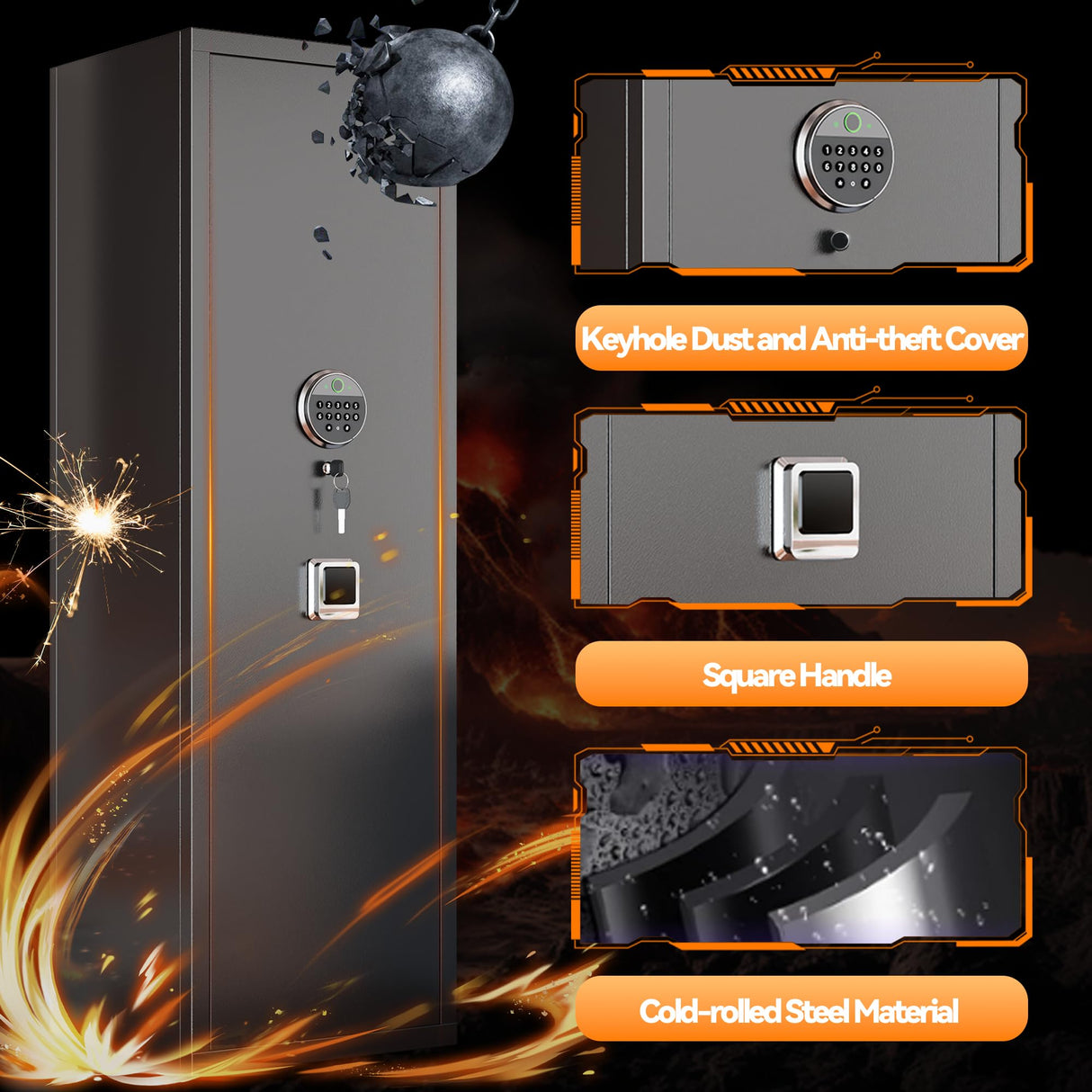 10-12 Gun Safe for Home Rifle and Pistols,No Assembly Required Gun Safe Locker,Biometric Fingerprint Locking Cabinet,Electronics Keyboard Password Cabinet Safes,Adjustable Partition Storage Rifle Case Leariso