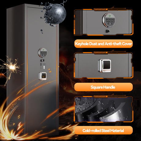 10-12 Gun Safe for Home Rifle and Pistols,No Assembly Required Gun Safe Locker,Biometric Fingerprint Locking Cabinet,Electronics Keyboard Password Cabinet Safes,Adjustable Partition Storage Rifle Case Leariso