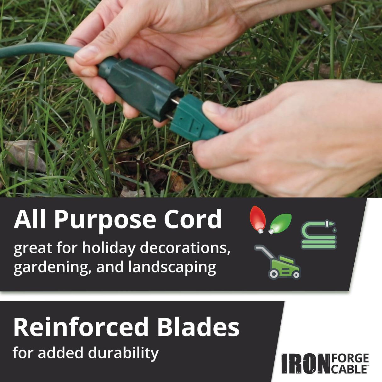 Iron Forge Cable Weatherproof Outdoor Extension Cord 100 ft, 16/3 SJTW Heavy Duty Green Extension Cord 3 Prong, Power Cable Great for Outside, Outdoor Lights, Lawn & Landscaping - US Veteran Owned IRON FORGE CABLE