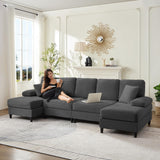 Mjkone 112" Width 4 Seater Sectional Sofa Couches for Living Room, U Shaped Sofa Couch with Double Chaises, Corduroy Living Room Sets Furniture with 2 Extra Pillows for Home Office, Dark Grey Mjkone