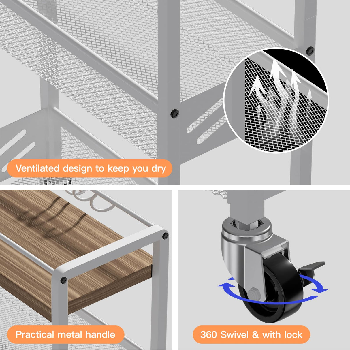 DGSNADGO Slim Rolling Storage Cart, 4-Tier Kitchen Cart on Wheels, Narrow Utility Cart with Handle and Wooden Tabletop for Small Space in Kitchen, Living Room, Bathroom, Laundry Room, Beige and White DGSANDGO