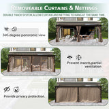 SHPAI 12’ x 20’ Lean to Gazebo, Outdoor Wall Mounted Gazebo Aluminum Frame, Hardtop Pergola with Galvanized Steel Sloping Roof for Patio Deck Garden Backyard, Curtain and Netting Included SHPAI