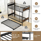 Giantex Metal Twin Over Twin Bunk Bed with Trundle, Industrial Twin Bunk Beds with Ladder & Full-Length Guardrails, Space Saving Bunk Bed for Teens, Adults, Guests, No Box Spring Needed, Black Giantex
