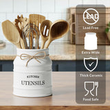 Barnyard Designs Ceramic Farmhouse Utensil Holder for Kitchen Counter, Large Rustic Utensil Crock, Countertop Cooking Tool Spatula Organizer, 6.75” (White) Barnyard Designs