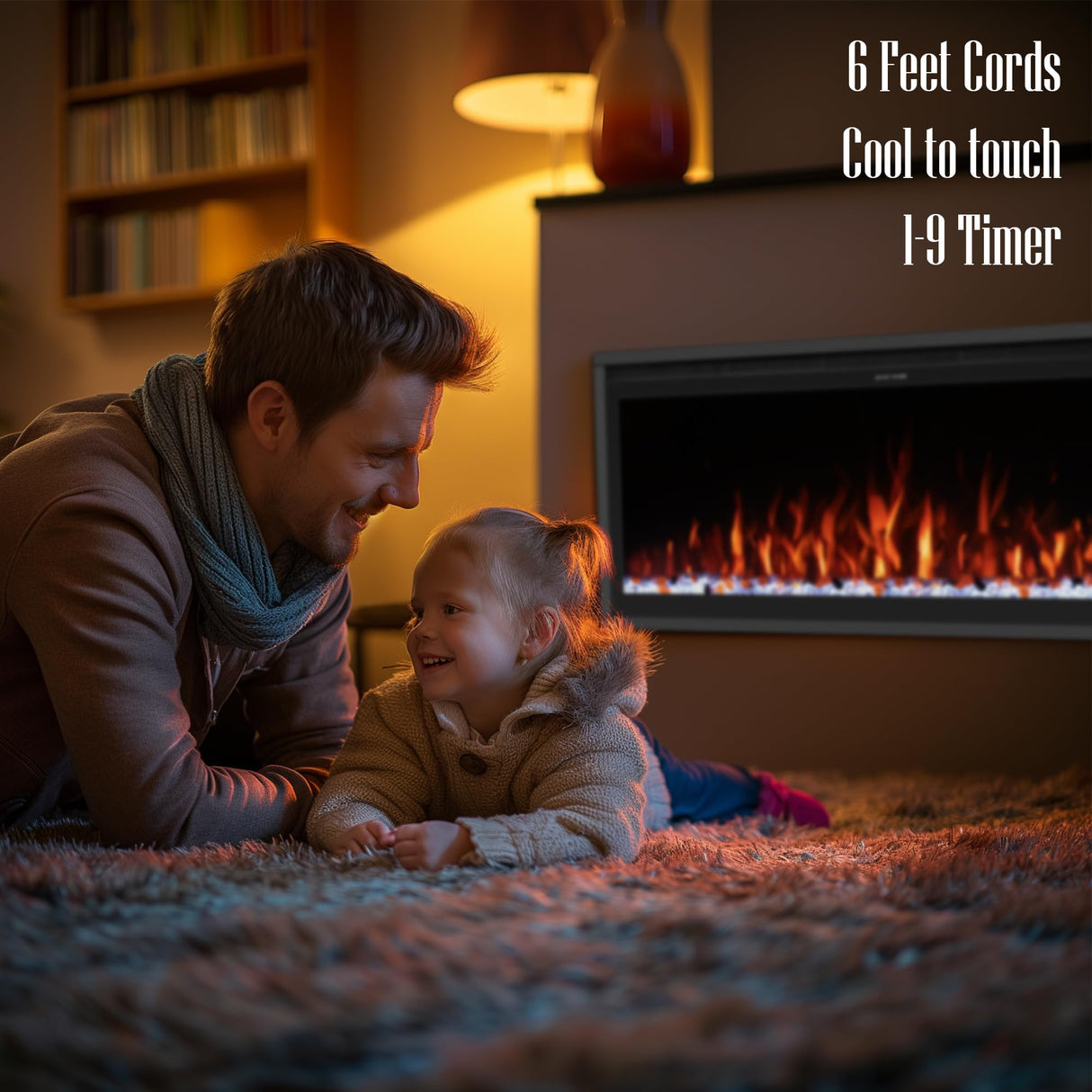 Benrocks 60'' WiFi- Enabled Electric Fireplace Inserts - Alexa & App Control, Slim Recessed & Wall Mounted, 13 * 13 * 3 Flame Color Combinations, 750W/1500W, Black Benrocks