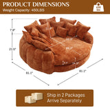 81” Oversized Upholstered Sofa Bed, Round Chaise Lounge Chair Indoor, Fluffy Plush Chaise Lounge, Modern Chenille Cloud Couch with Deep Seat, Comfy Bean Bag Chiar for Living Room Apartment, Orange BEQAI