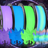 BBLIFE Glow in Dark PLA 3D Filament Bundle, 4 Popular Dark Luminous Colors: Glowing in Dark Green, Purple, Blue, Rainbow, Each Spool 0.25kg, 4 Spools, Total 1.75mm 1KG Fluorescent 3D Printer Material Bblife