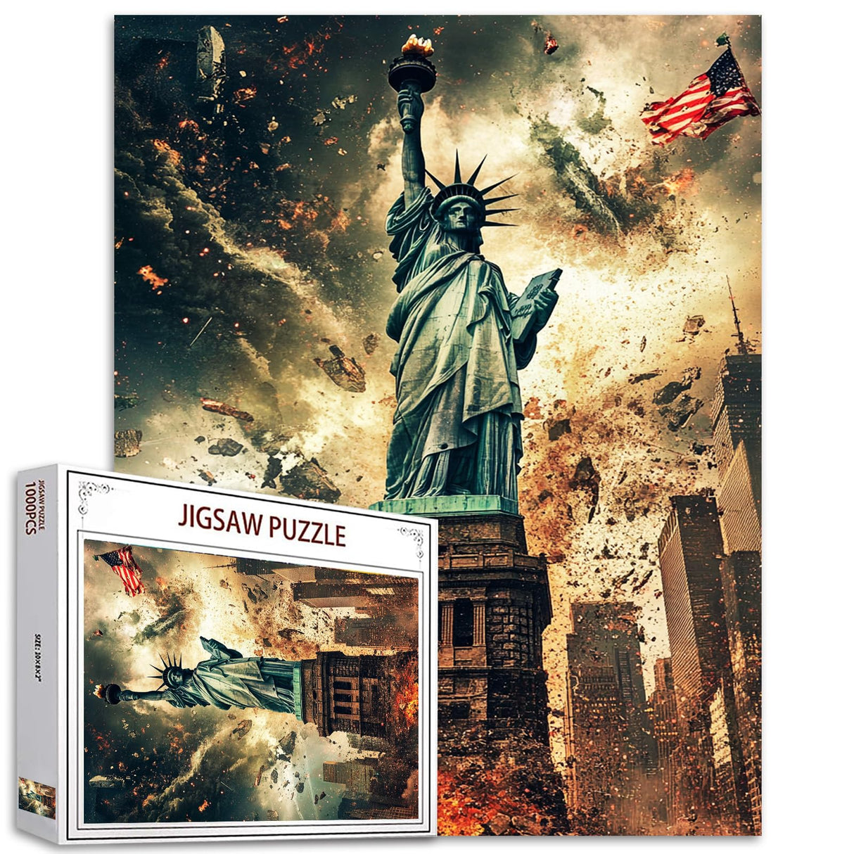American Statue of Liberty Jigsaw Puzzles for Adults 1000 Pieces, Blast War United States Flag Art Jigsaw Puzzle DIY Craft Puzzles for Home Decoration Gifts, Family Puzzle Perfect for Game Nights Tucocoo