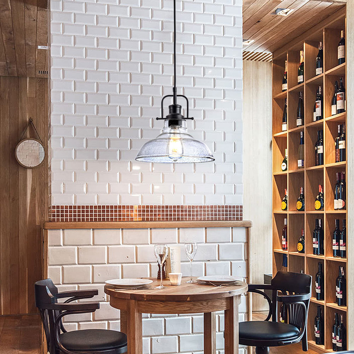 Zlepmlla Glass Pendant Light，Black Pendant Light Fixtures with Seeded Glass Shade, Adjustable Height Hanging Lights for Hallway, Kitchen Island, Dinning Room（Bulb not Included） Zlepmlla