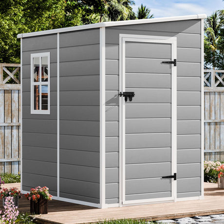Outdoor Resin Storage Shed 5x4 FT Sheds Kit with Floor Window Lockable Door Included, Waterproof Outside Plastic Sheds for Backyard Garden Patio Lawn Tools WELYAS
