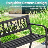 AVAWING Outdoor Bench, 2-Person Garden Benches for Outside, Metal Frame Patio Seating with Floral Pattern Backrest, Armrests for Lawn, Park, Porch, Entryway, Black AVAWING