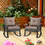 Outsunny 2 Piece Outdoor Wicker Rocking Chairs with Padded Cushions, Aluminum Furniture Rattan Porch Rocker Chairs w/Armrest for Garden, Patio, and Backyard, Gray Outsunny