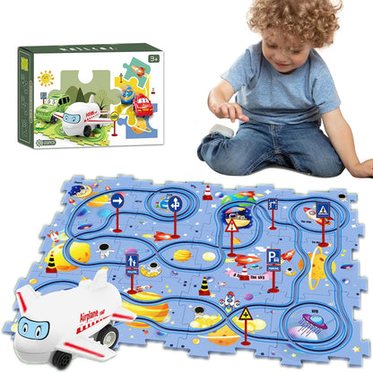 25PCS Puzzle Racer Kids Car Track Set, Space Jigsaw Puzzle Racer Car Track Set Puzzle Track Car Play Set Preschool Gifts for Kids Christmas Birthday Gift for Boys Girls