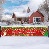 Lecheme Merry Christmas Banner 8x1.6 ft Yard Fence Backdrop Outdoor Red Santa Christmas Party Decorations Lecheme