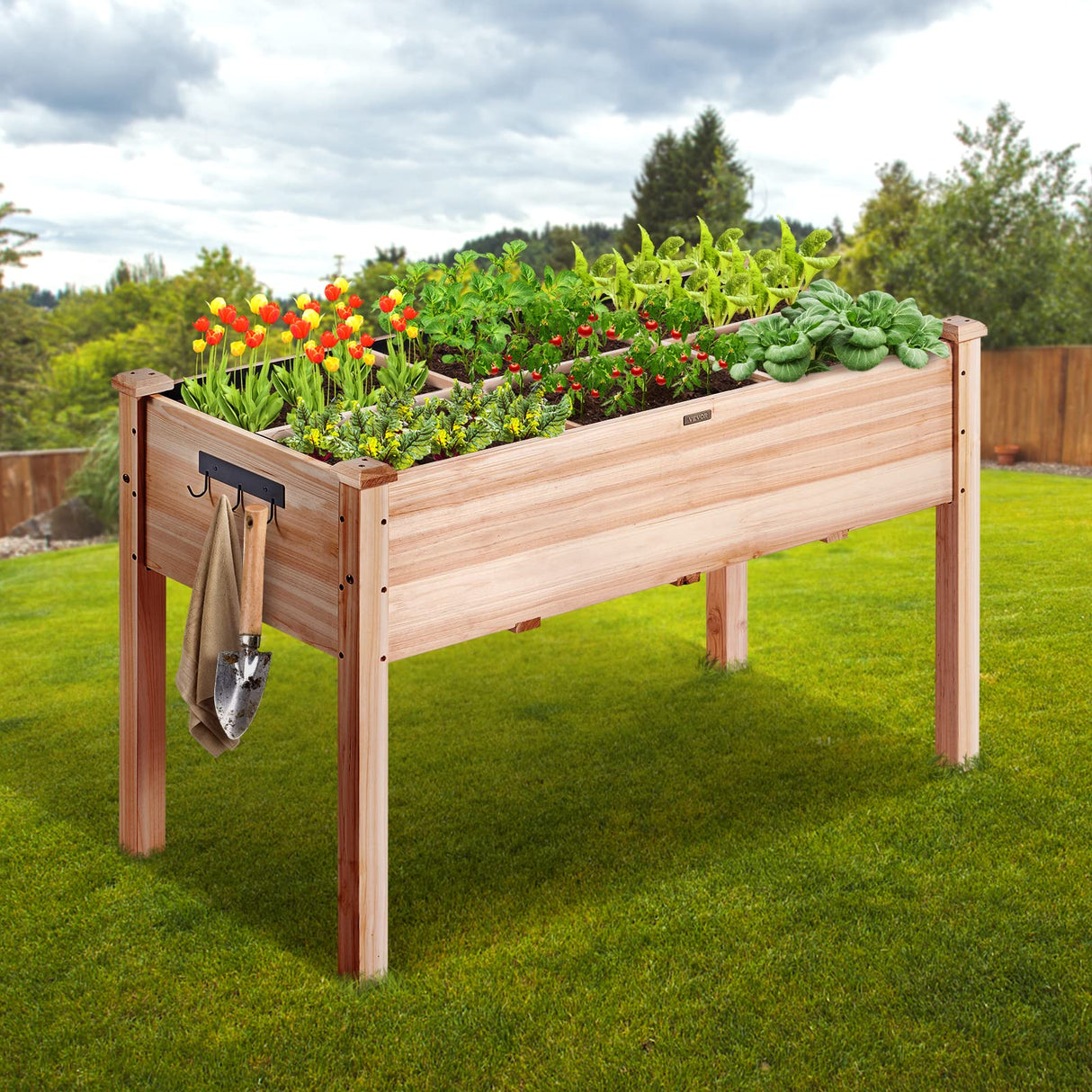 VEVOR Raised Garden Bed 48x24x30in with Sturdy Legs, High End Natural Fir Wood Planter Box Elevated Planting Stand for Backyard/Garden/Patio/Balcony w/Non -Woven Liner & 1 Set of Tool, 220lb Capacity VEVOR