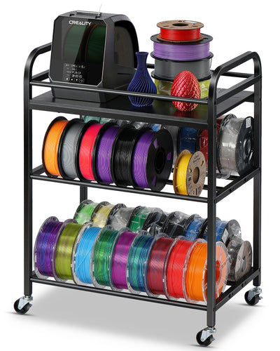 3D Printer Filament Storage Rack- Rolling Filament Spool Holders Racks with Wheels, Heavy Duty Metal Shelf for PLA/ABS/TPU/Nylon, Filaments Organzied for 3D Printing Studio, Office Workshop (Black)
