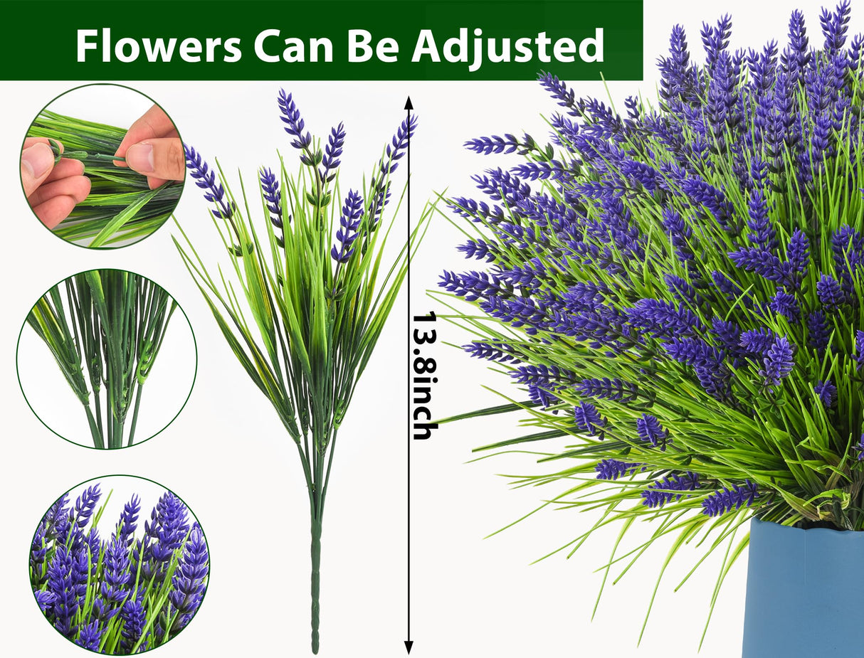 TSTWETO Artificial Plants Outdoor, 22 Pcs Fake Flowers UV Resistant Outdoor Fake Plants, Lavender Artificial Flowers Plastic Fake Faux Flowers Shrubs for Home Porch Garden Yard Window Box TSTWETO